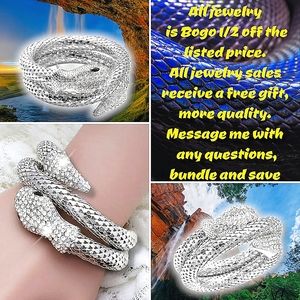 Silver plated white crystal snake bracelet